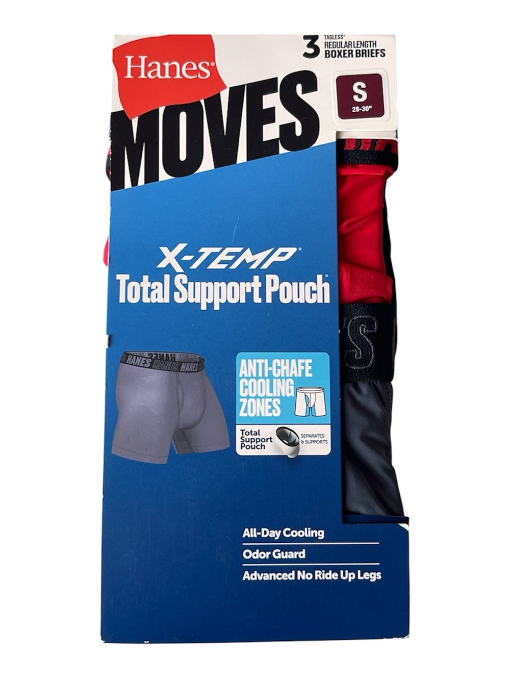 Hanes Moves X-Temp Men's Red and Black Boxer Briefs - Total Support Pouch (S)